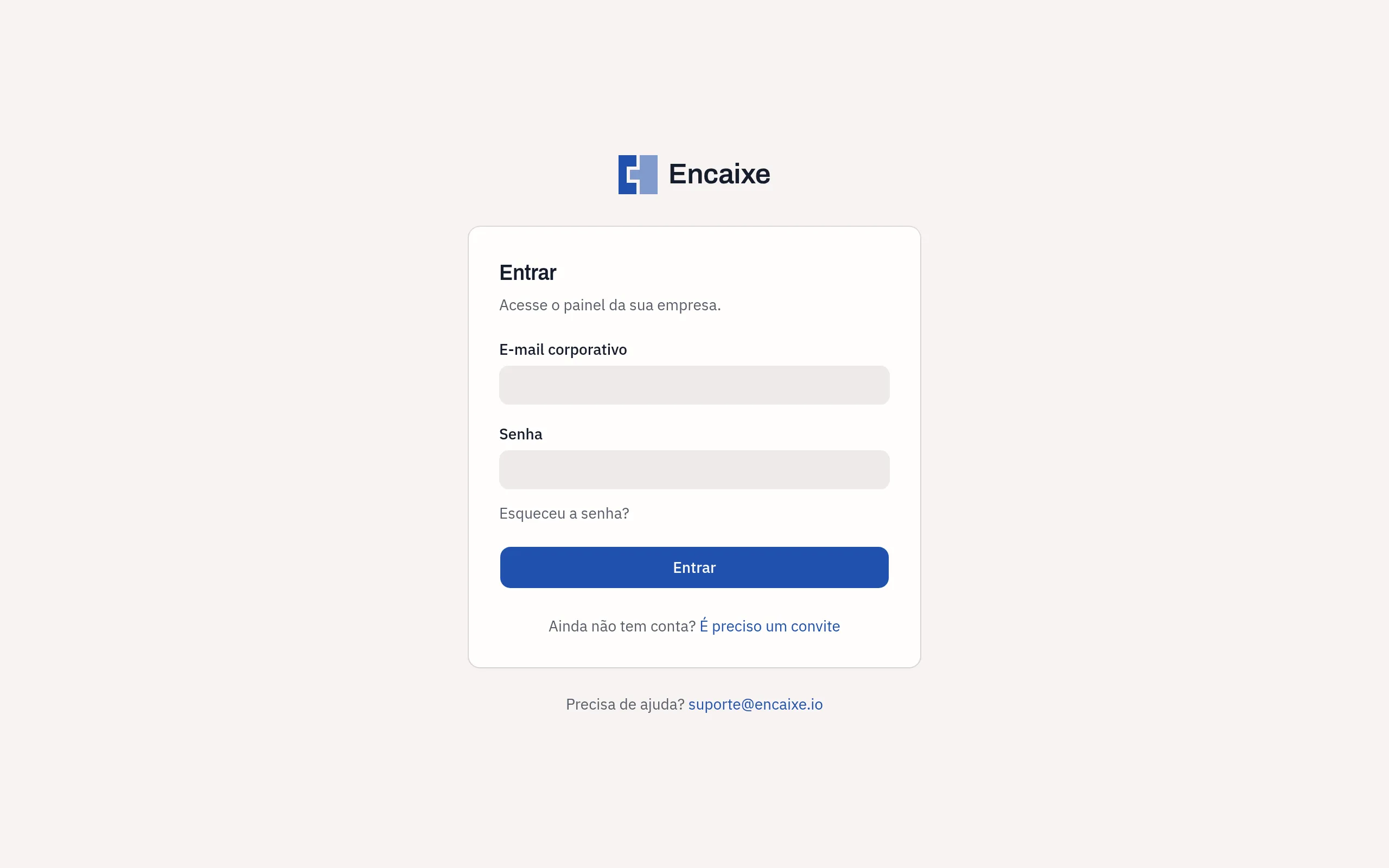 Tela Entrar com os campos E-mail corporativo e Senha